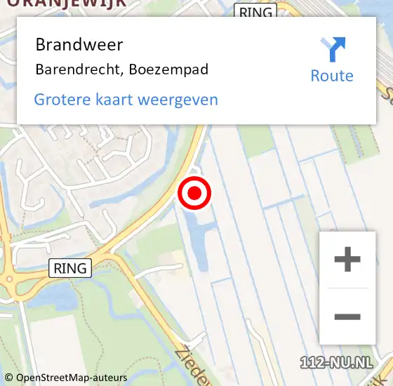 Locatie op kaart van de 112 melding: Brandweer Barendrecht, Boezempad op 13 juli 2022 11:20