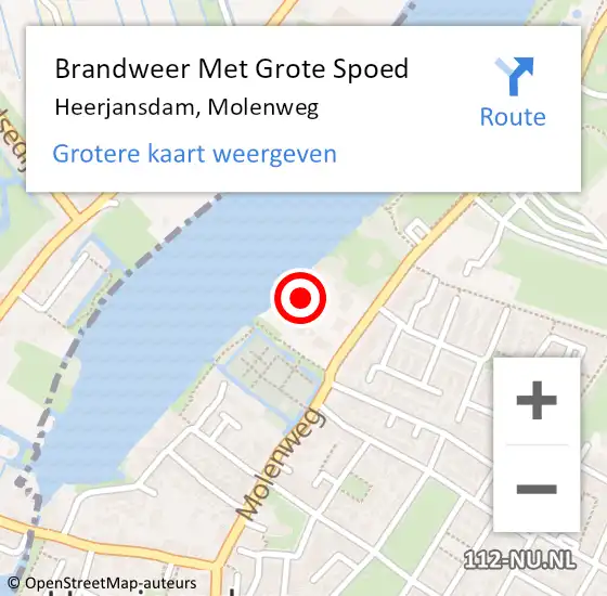 Locatie op kaart van de 112 melding: Brandweer Met Grote Spoed Naar Heerjansdam, Molenweg op 13 juli 2022 11:27