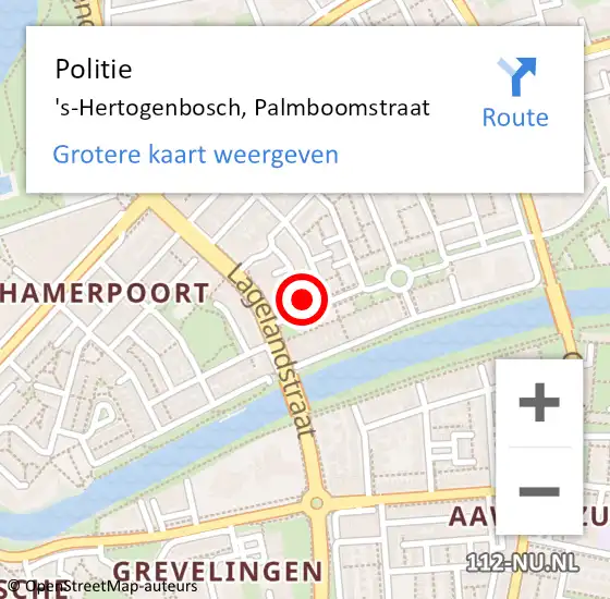 Locatie op kaart van de 112 melding: Politie 's-Hertogenbosch, Palmboomstraat op 13 juli 2022 11:47