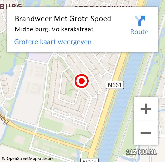 Locatie op kaart van de 112 melding: Brandweer Met Grote Spoed Naar Middelburg, Volkerakstraat op 13 juli 2022 11:59