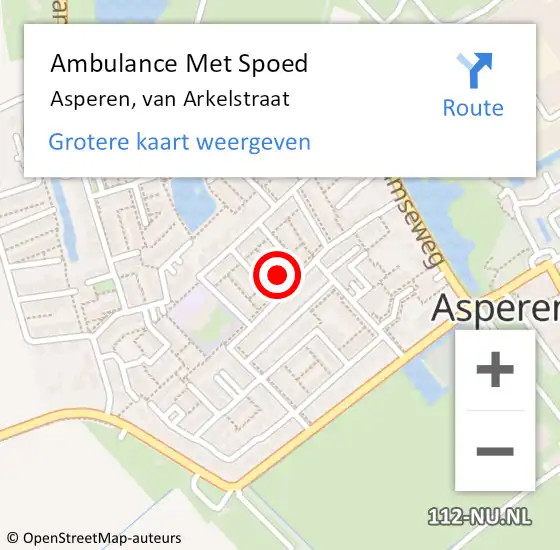 Locatie op kaart van de 112 melding: Ambulance Met Spoed Naar Asperen, van Arkelstraat op 13 juli 2022 12:17