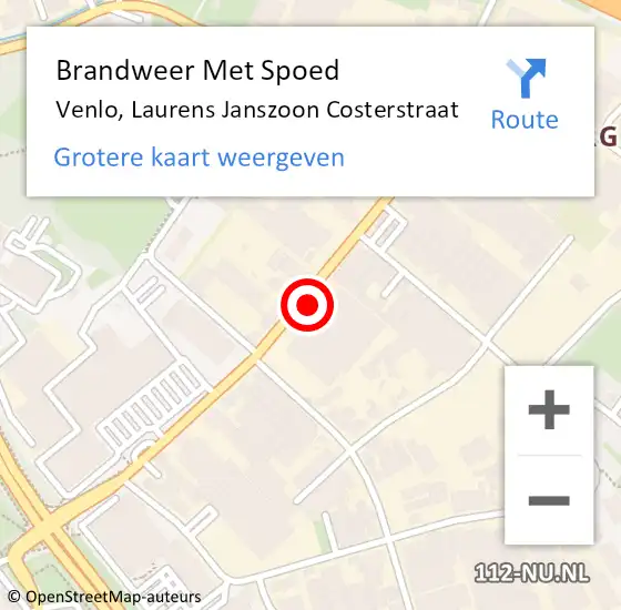 Locatie op kaart van de 112 melding: Brandweer Met Spoed Naar Venlo, Laurens Janszoon Costerstraat op 13 juli 2022 12:21