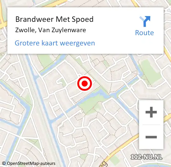 Locatie op kaart van de 112 melding: Brandweer Met Spoed Naar Zwolle, Van Zuylenware op 13 juli 2022 12:24