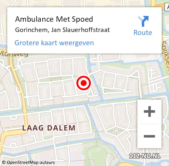 Locatie op kaart van de 112 melding: Ambulance Met Spoed Naar Gorinchem, Jan Slauerhoffstraat op 13 juli 2022 12:46