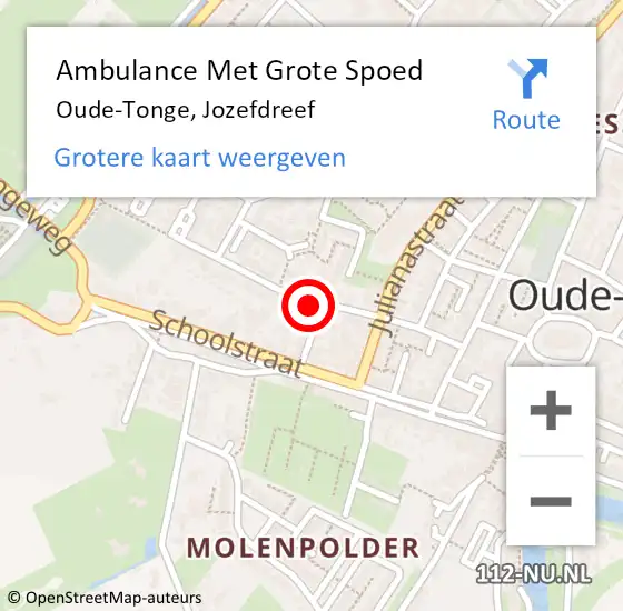 Locatie op kaart van de 112 melding: Ambulance Met Grote Spoed Naar Oude-Tonge, Jozefdreef op 13 juli 2022 13:01