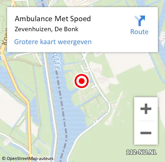 Locatie op kaart van de 112 melding: Ambulance Met Spoed Naar Zevenhuizen, De Bonk op 13 juli 2022 13:17