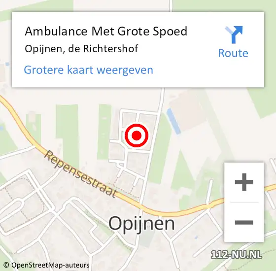 Locatie op kaart van de 112 melding: Ambulance Met Grote Spoed Naar Opijnen, de Richtershof op 13 juli 2022 13:27