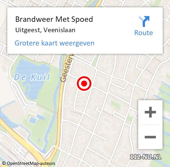 Locatie op kaart van de 112 melding: Brandweer Met Spoed Naar Uitgeest, Veenislaan op 13 juli 2022 13:40