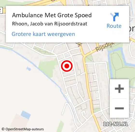 Locatie op kaart van de 112 melding: Ambulance Met Grote Spoed Naar Rhoon, Jacob van Rijsoordstraat op 13 juli 2022 14:02