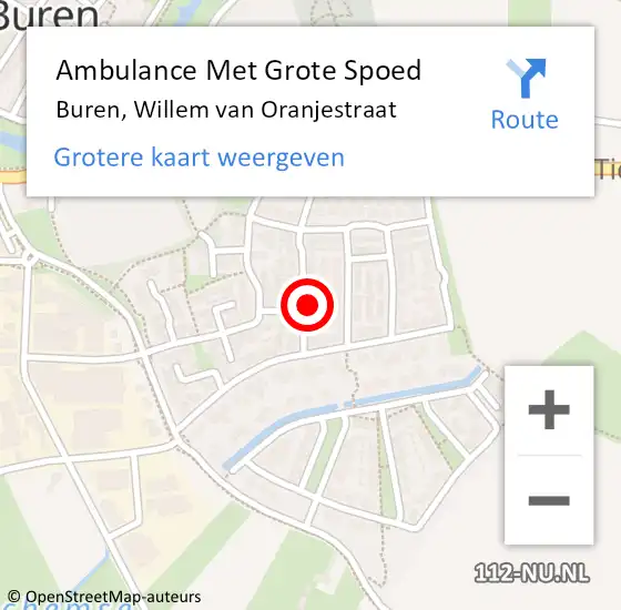 Locatie op kaart van de 112 melding: Ambulance Met Grote Spoed Naar Buren, P Willem v Oranjestr op 23 juli 2014 06:47