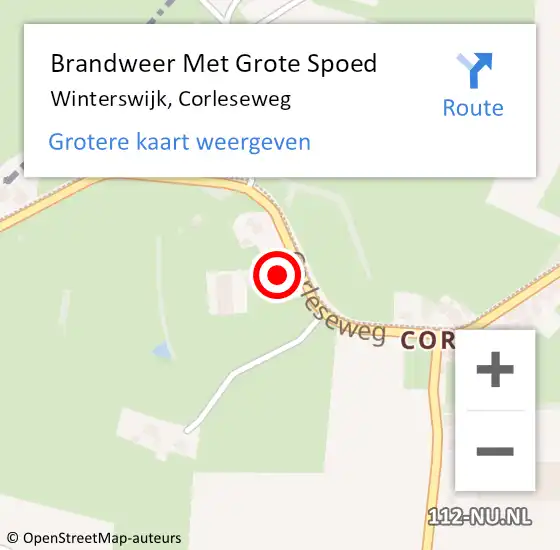 Locatie op kaart van de 112 melding: Brandweer Met Grote Spoed Naar Winterswijk, Corleseweg op 13 juli 2022 14:24