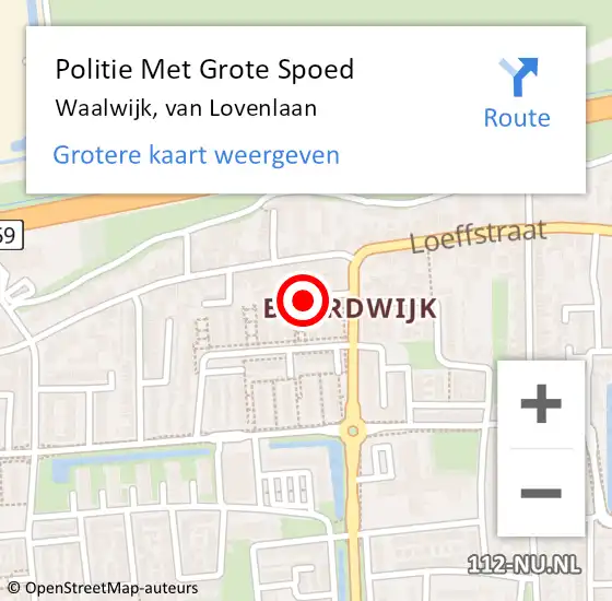 Locatie op kaart van de 112 melding: Politie Met Grote Spoed Naar Waalwijk, van Lovenlaan op 13 juli 2022 14:24