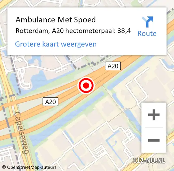 Locatie op kaart van de 112 melding: Ambulance Met Spoed Naar Rotterdam, A20 hectometerpaal: 38,4 op 13 juli 2022 14:32