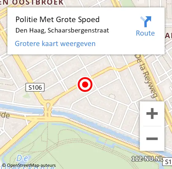 Locatie op kaart van de 112 melding: Politie Met Grote Spoed Naar Den Haag, Schaarsbergenstraat op 13 juli 2022 14:37