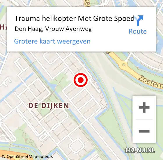 Locatie op kaart van de 112 melding: Trauma helikopter Met Grote Spoed Naar Den Haag, Vrouw Avenweg op 13 juli 2022 14:41