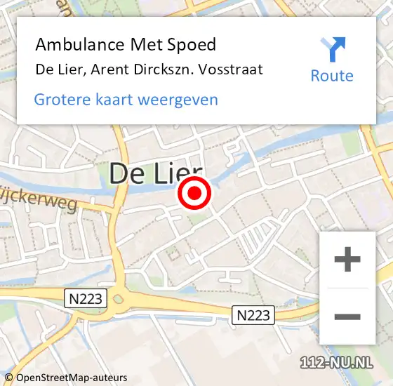 Locatie op kaart van de 112 melding: Ambulance Met Spoed Naar De Lier, Arent Dirckszn. Vosstraat op 13 juli 2022 14:42