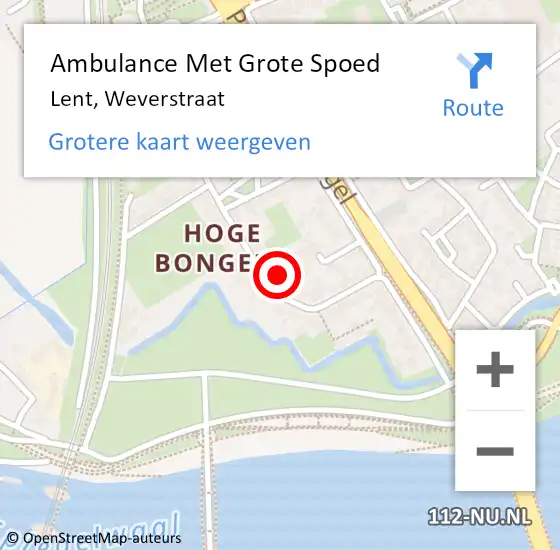 Locatie op kaart van de 112 melding: Ambulance Met Grote Spoed Naar Lent, Weverstraat op 13 juli 2022 14:53