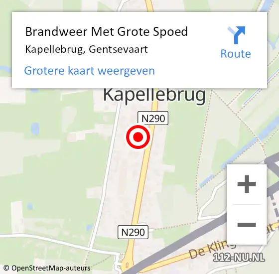 Locatie op kaart van de 112 melding: Brandweer Met Grote Spoed Naar Kapellebrug, Gentsevaart op 13 juli 2022 15:00