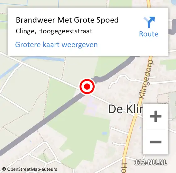 Locatie op kaart van de 112 melding: Brandweer Met Grote Spoed Naar Clinge, Hoogegeeststraat op 13 juli 2022 15:04