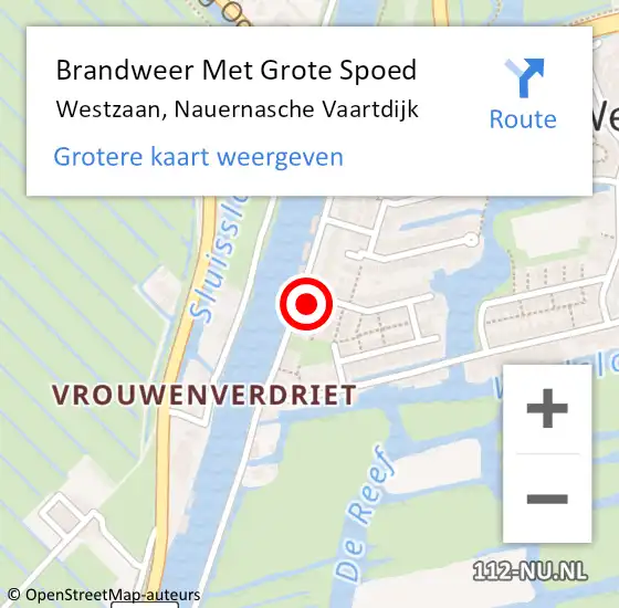 Locatie op kaart van de 112 melding: Brandweer Met Grote Spoed Naar Westzaan, Nauernasche Vaartdijk op 13 juli 2022 15:05