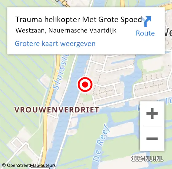 Locatie op kaart van de 112 melding: Trauma helikopter Met Grote Spoed Naar Westzaan, Nauernasche Vaartdijk op 13 juli 2022 15:11