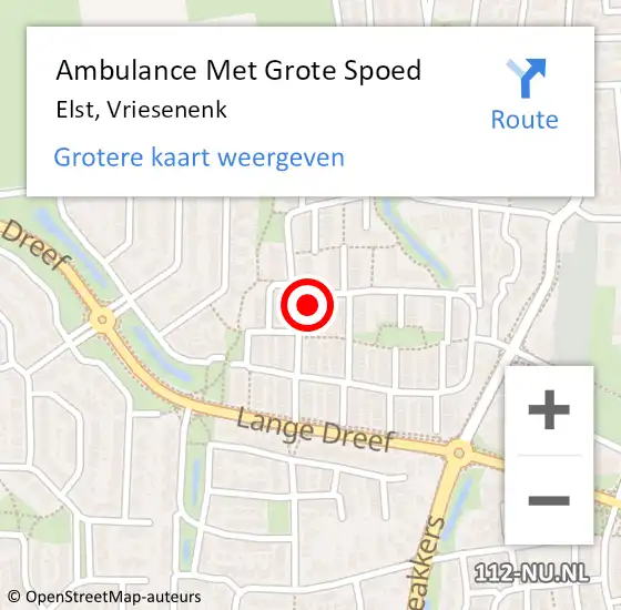 Locatie op kaart van de 112 melding: Ambulance Met Grote Spoed Naar Elst, Vriesenenk op 13 juli 2022 15:13