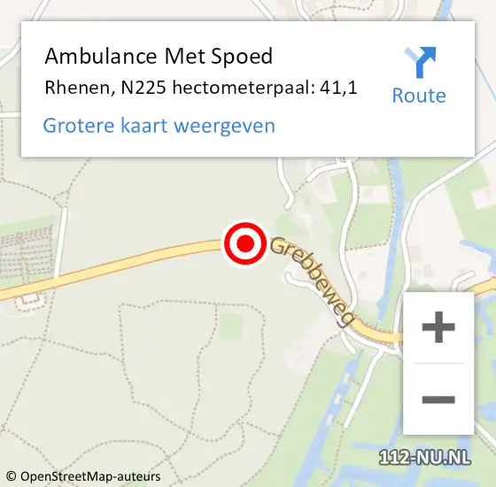 Locatie op kaart van de 112 melding: Ambulance Met Spoed Naar Rhenen, N225 hectometerpaal: 41,1 op 13 juli 2022 15:14