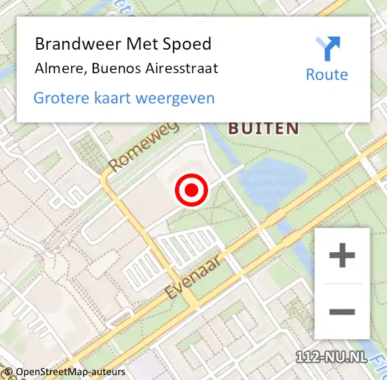 Locatie op kaart van de 112 melding: Brandweer Met Spoed Naar Almere, Buenos Airesstraat op 13 juli 2022 15:15