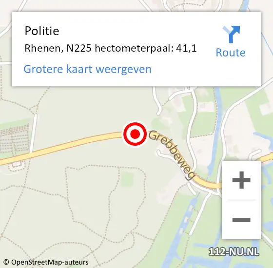 Locatie op kaart van de 112 melding: Politie Rhenen, N225 hectometerpaal: 41,1 op 13 juli 2022 15:17