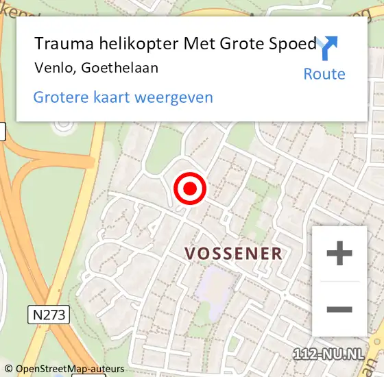 Locatie op kaart van de 112 melding: Trauma helikopter Met Grote Spoed Naar Venlo, Goethelaan op 13 juli 2022 15:24