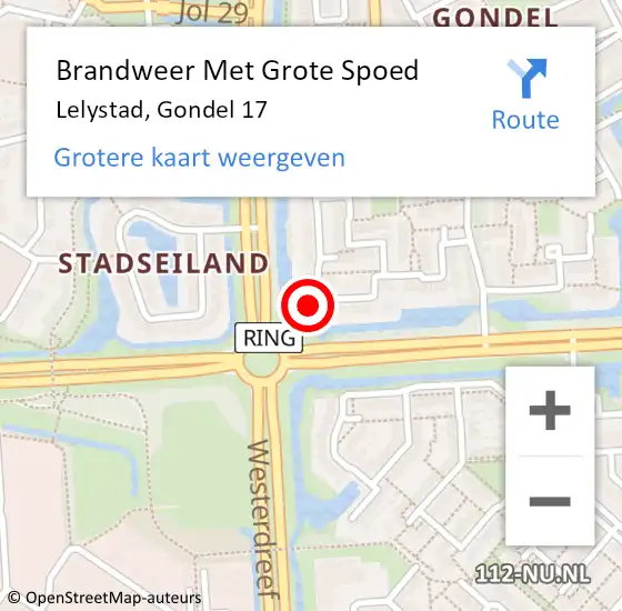 Locatie op kaart van de 112 melding: Brandweer Met Grote Spoed Naar Lelystad, Gondel 17 op 13 juli 2022 15:25