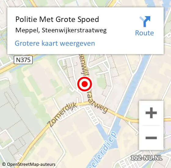 Locatie op kaart van de 112 melding: Politie Met Grote Spoed Naar Meppel, Steenwijkerstraatweg op 13 juli 2022 15:34