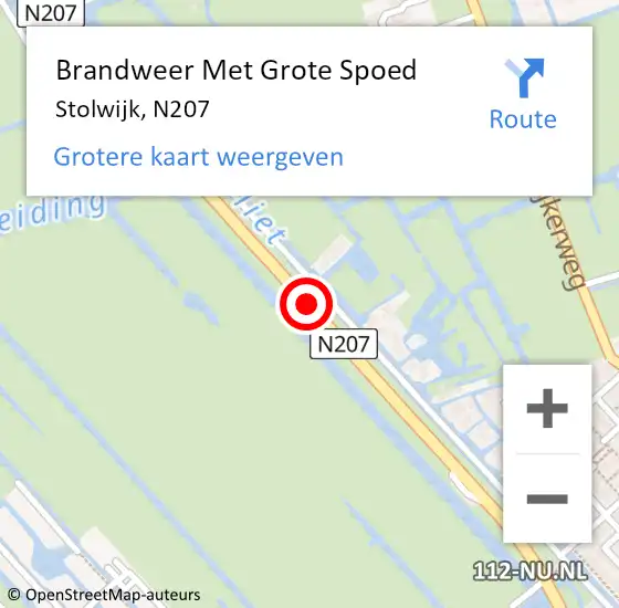 Locatie op kaart van de 112 melding: Brandweer Met Grote Spoed Naar Stolwijk, N207 hectometerpaal: 12,6 op 23 juli 2014 07:17