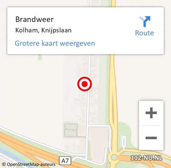 Locatie op kaart van de 112 melding: Brandweer Kolham, Knijpslaan op 13 juli 2022 15:51