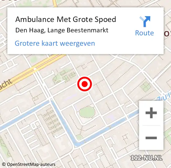 Locatie op kaart van de 112 melding: Ambulance Met Grote Spoed Naar Den Haag, Lange Beestenmarkt op 13 juli 2022 15:57