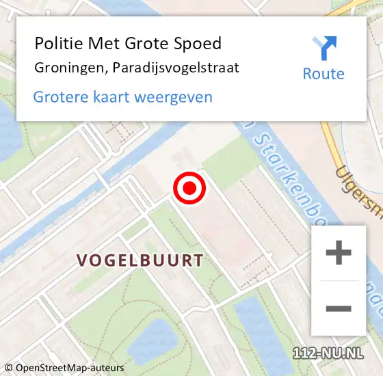 Locatie op kaart van de 112 melding: Politie Met Grote Spoed Naar Groningen, Paradijsvogelstraat op 13 juli 2022 16:12