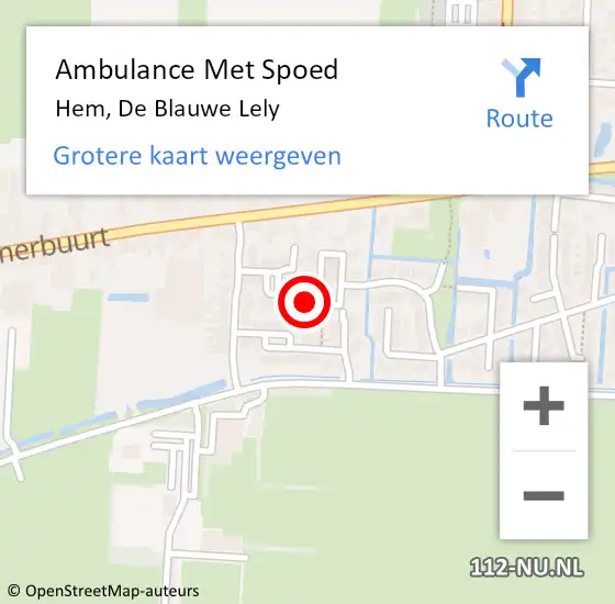 Locatie op kaart van de 112 melding: Ambulance Met Spoed Naar Hem, De Blauwe Lely op 13 juli 2022 16:38