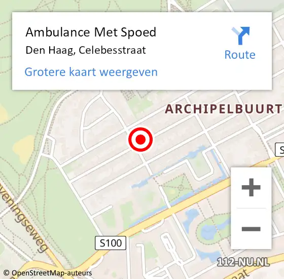 Locatie op kaart van de 112 melding: Ambulance Met Spoed Naar Den Haag, Celebesstraat op 13 juli 2022 16:46