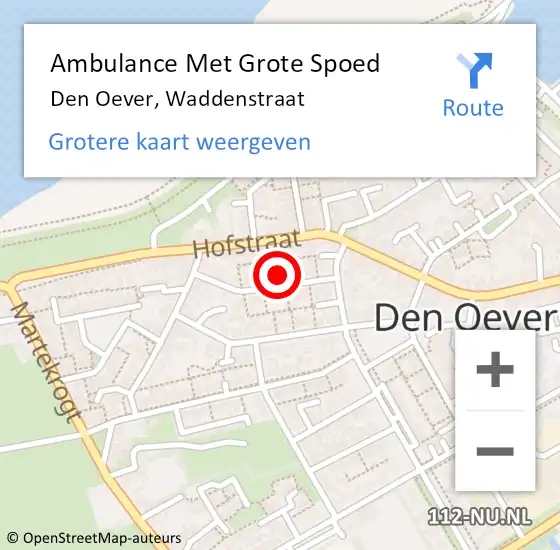 Locatie op kaart van de 112 melding: Ambulance Met Grote Spoed Naar Den Oever, Waddenstraat op 13 juli 2022 17:05