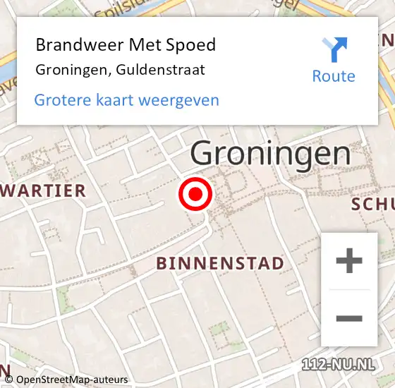 Locatie op kaart van de 112 melding: Brandweer Met Spoed Naar Groningen, Guldenstraat op 13 juli 2022 17:09