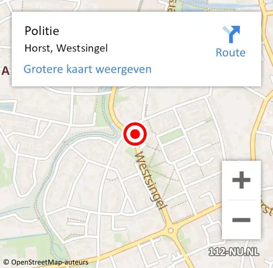 Locatie op kaart van de 112 melding: Politie Horst, Westsingel op 13 juli 2022 17:26