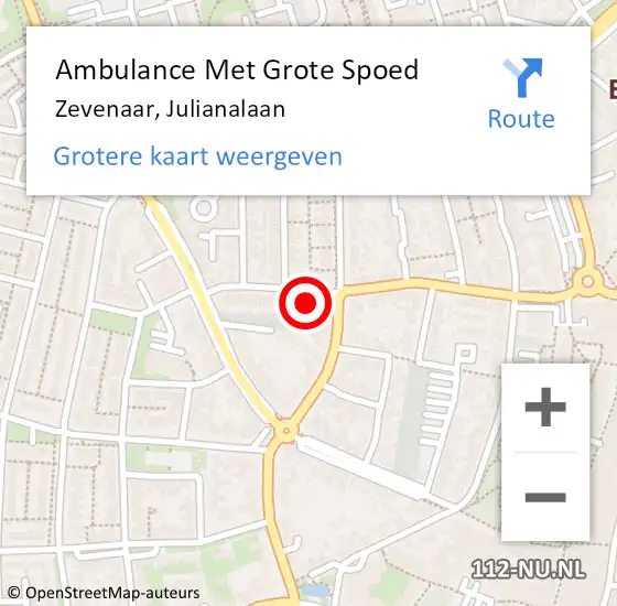 Locatie op kaart van de 112 melding: Ambulance Met Grote Spoed Naar Zevenaar, Julianalaan op 13 juli 2022 17:43