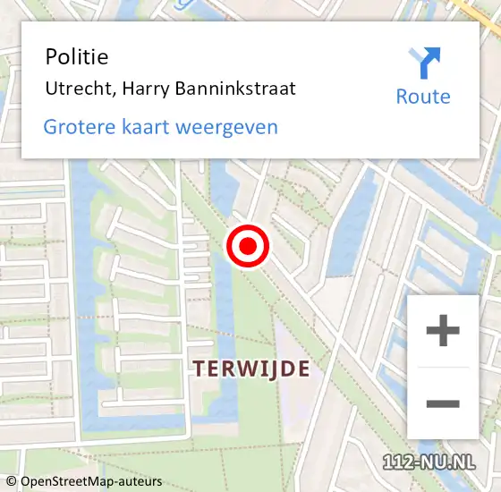 Locatie op kaart van de 112 melding: Politie Utrecht, Harry Banninkstraat op 13 juli 2022 17:44