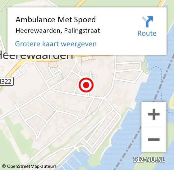 Locatie op kaart van de 112 melding: Ambulance Met Spoed Naar Heerewaarden, Palingstraat op 13 juli 2022 17:45