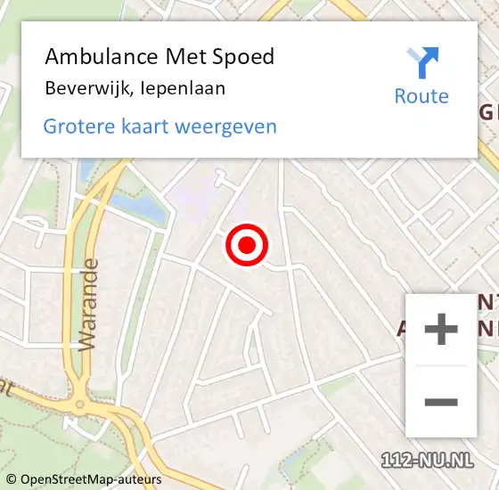 Locatie op kaart van de 112 melding: Ambulance Met Spoed Naar Beverwijk, Iepenlaan op 13 juli 2022 17:56