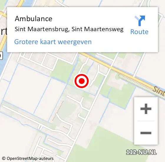 Locatie op kaart van de 112 melding: Ambulance Sint Maartensbrug, Sint Maartensweg op 13 juli 2022 18:18