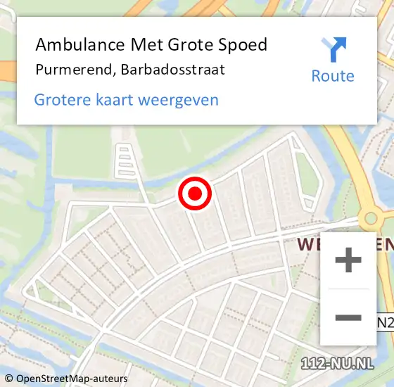 Locatie op kaart van de 112 melding: Ambulance Met Grote Spoed Naar Purmerend, Barbadosstraat op 13 juli 2022 18:23