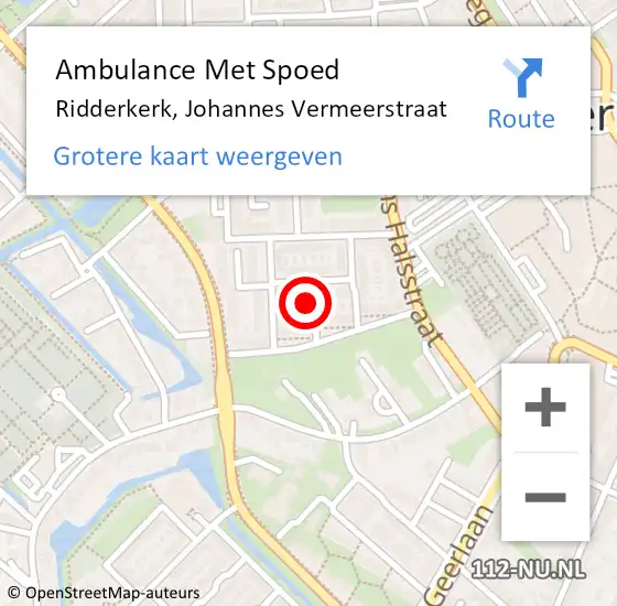 Locatie op kaart van de 112 melding: Ambulance Met Spoed Naar Ridderkerk, Johannes Vermeerstraat op 13 juli 2022 18:27