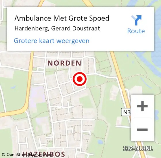 Locatie op kaart van de 112 melding: Ambulance Met Grote Spoed Naar Hardenberg, Gerard Doustraat op 13 juli 2022 18:29