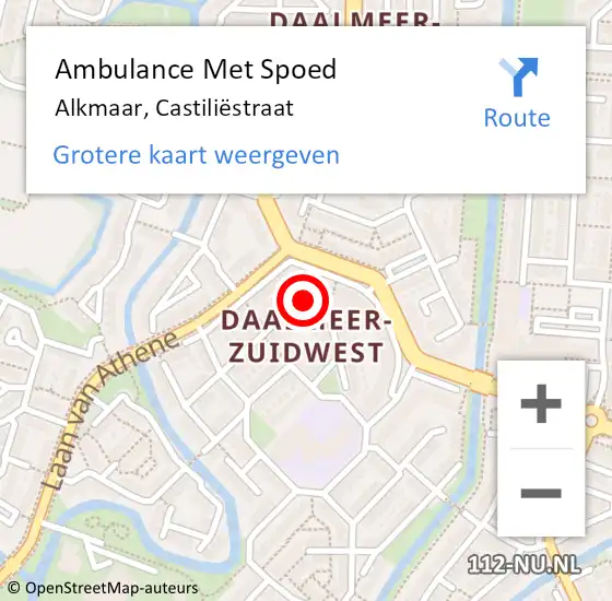 Locatie op kaart van de 112 melding: Ambulance Met Spoed Naar Alkmaar, Castiliëstraat op 13 juli 2022 18:42